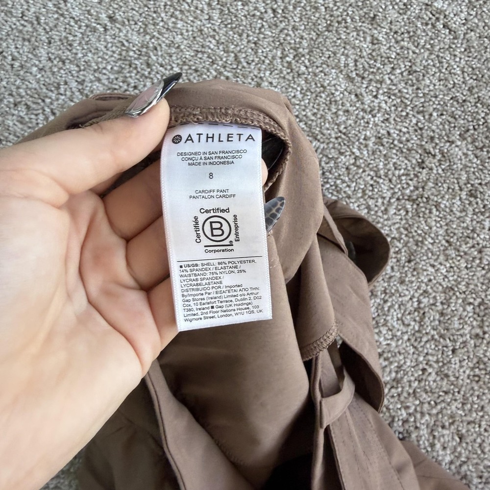 Athleta Cardiff Pant Womens 8 Brown Ankle Tapered Belted Travel Workwear - Picture 5 of 12